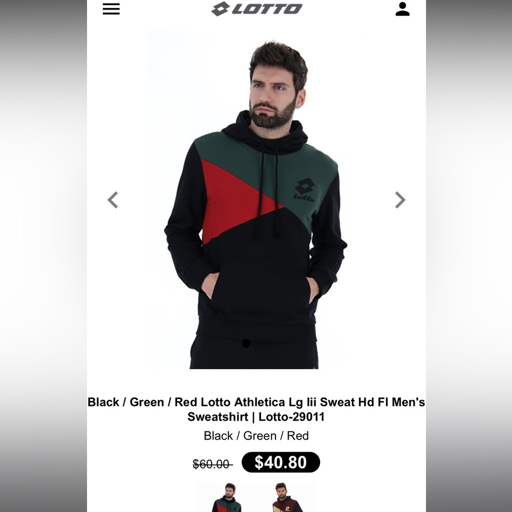 NWOT LOTTO Sweat HD Black / Green / Red Fl Men's Sweatshirt, sz M (us)/L (eu)